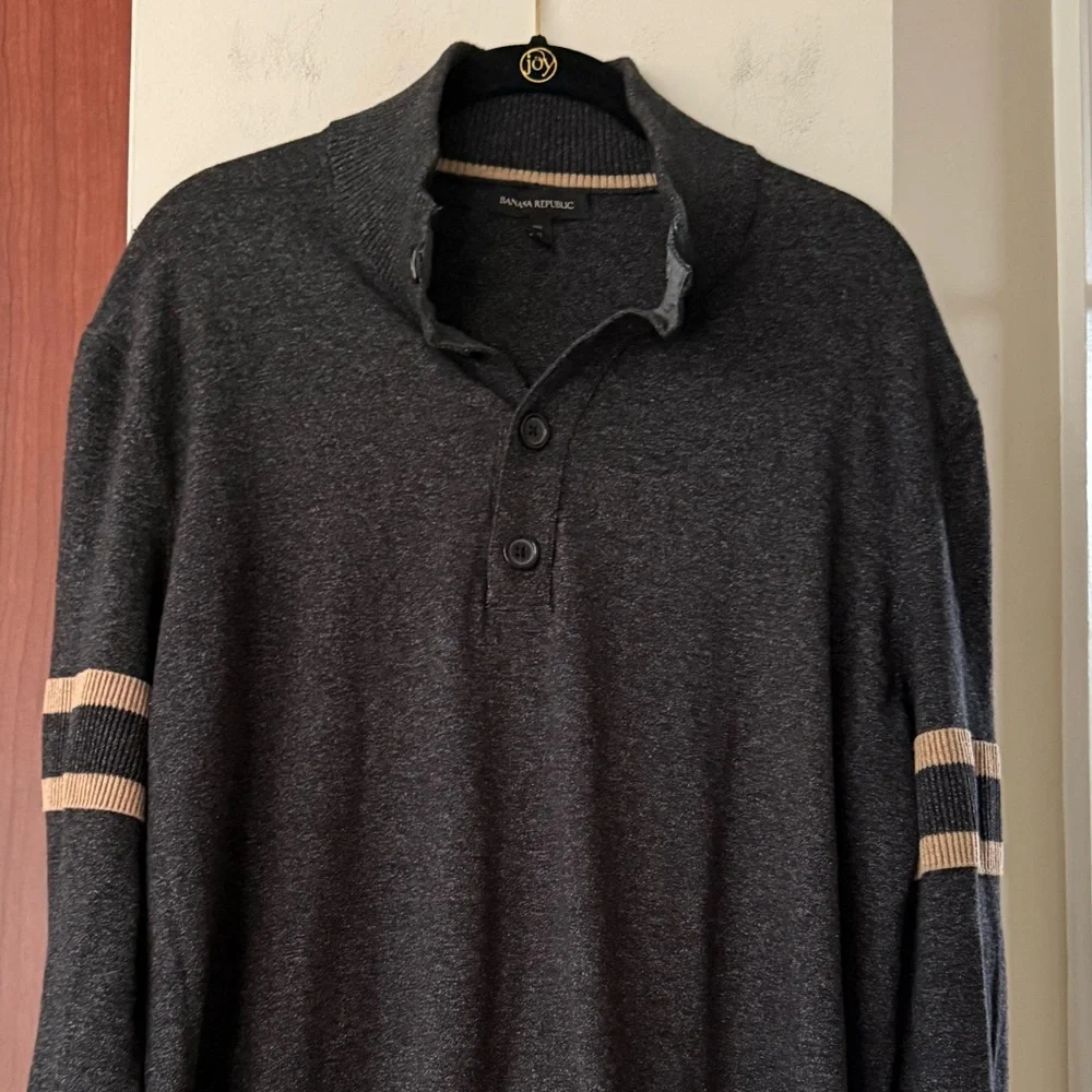 Banana Republic Men's Black Gray Marled Henley Cotton Sweater Size XL Tall